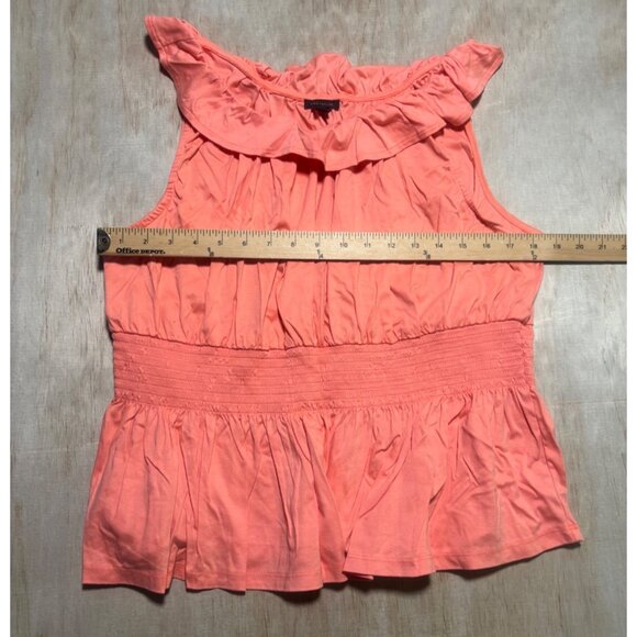 Ann Taylor Coral Ruffled Sleeveless Top With Smocked Waist Womens Size XL - Picture 3 of 7
